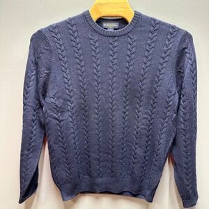 Vintage Fisherman Cable Knit Sweater Mens L Navy 100% Wool Penoke Brothers Saxon
